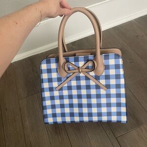 Neiman Marcus Blue and White Purse with Gingham Pattern